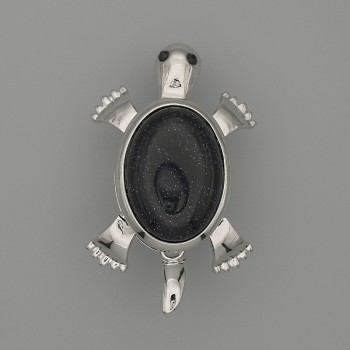 Brož-kulon Želva s aventurinem Noc Kaíra 52×35 mm ± pohyblivé prvky, stříbrný kov