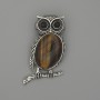Brož-kulon Sova s tygrovým okem 45 × 25 mm ± černé štrasové kamínky, stříbrný kov