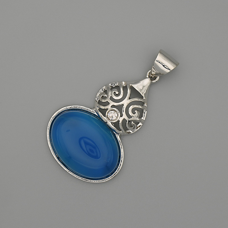Kabošonový přívěšek z achátu 50×28 mm, stříbrný kov