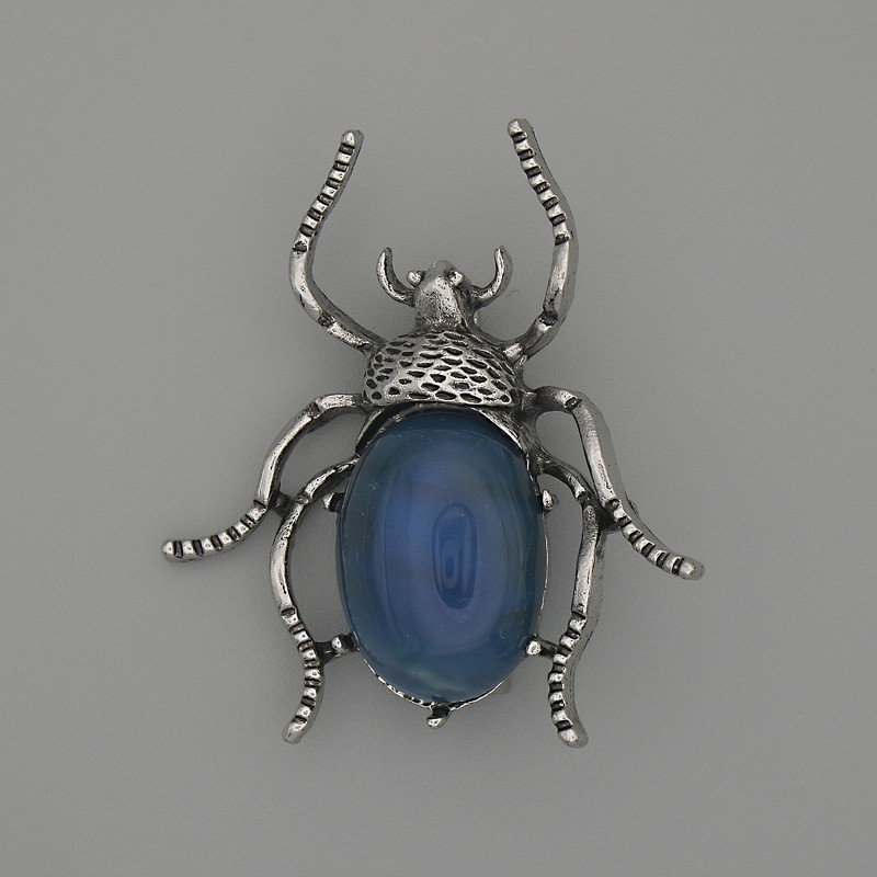 Brož-přívěšek Brouk s achátem 44×37 mm ± stříbrný kov