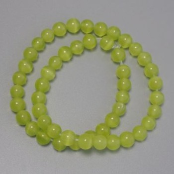 Korálky Kočičí oko olivové, syntetické kameny, hladká kulička, průměr 8 mm ±, na vlascu, délka 38 cm+