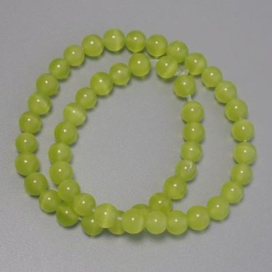 Korálky Kočičí oko olivové, syntetické kameny, hladká kulička, průměr 8 mm ±, na vlascu, délka 38 cm+
