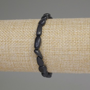 Náramek ze šungitu – broušené korálky, průměr 8–12×7 mm, délka 18 cm, elastický