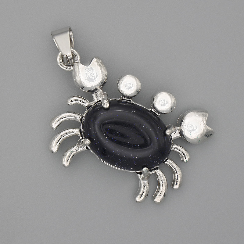 Přívěšek Krab z aventurínu Noční Kaíra 40×22 mm – stříbrný kov