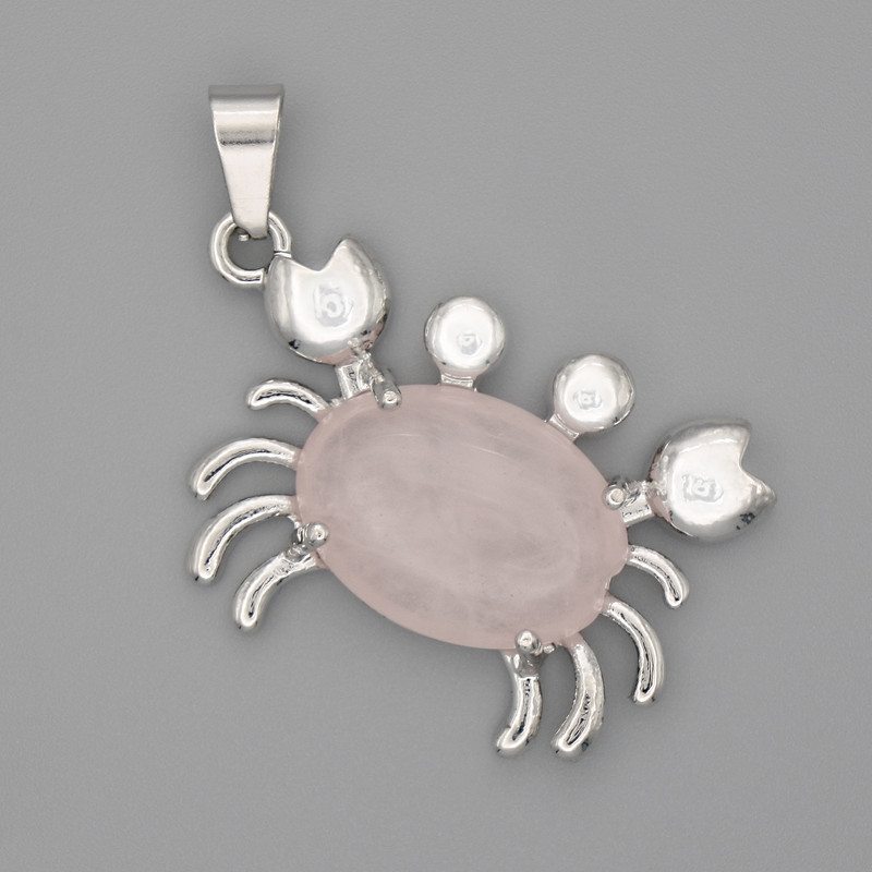 Přívěšek Krab z růžového křemene 40×22 mm ± stříbrný kov
