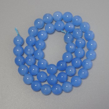 Korálky akvamarín – hladká kulička, průměr 8 mm ±, na niti, délka 38 cm+
