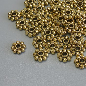 Zlatá korálka-vložka, barva kovu zlato, průměr 7,5×2,5 mm, otvor 1,5 mm, balení 20 g (~42 ks)