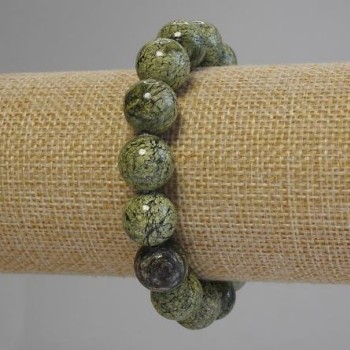 Náramek z přírodního kamene serpentinit, hladká kulička, průměr 15 mm, délka 18 cm ± (elastický)