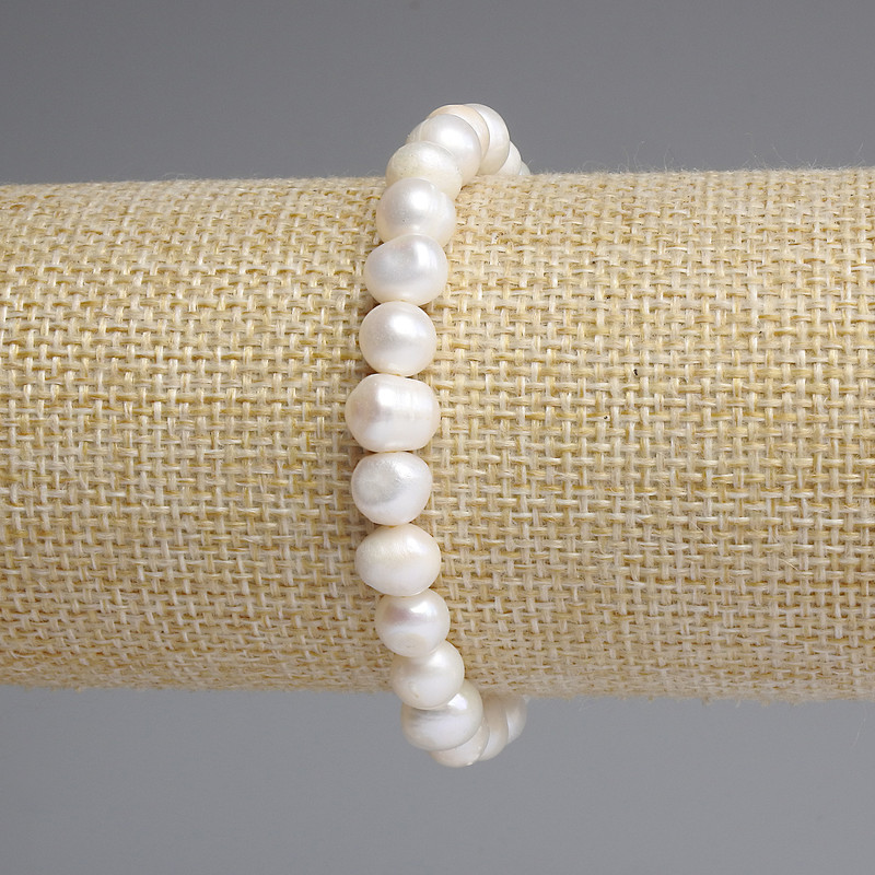 Náramek z říčních perel 8–9×7–7 mm, 5 mm, délka 18 cm, elastický