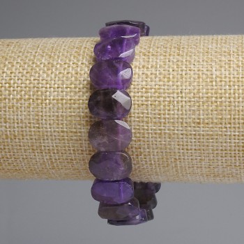 Výprodej! Náramek z ametystu, facetovaný, zaoblené oválné články, průměr cca 14×10 mm, délka 18 cm, elastický