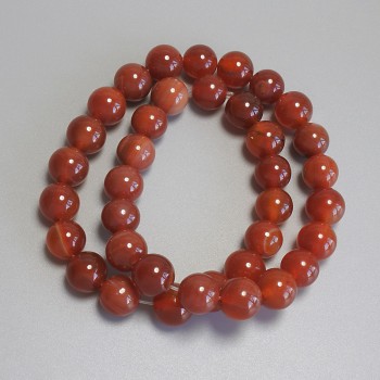 Karneolové korálky hladké kuličky, průměr 10 mm ±, na niti, délka 38 cm+