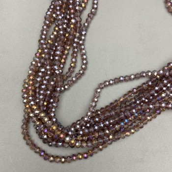 Korálky Českého křišťálu na niti, hnědo-průhledné s benzínovým nástřikem, brusovaný rondel, průměr 6×5 mm, délka 40–41 cm