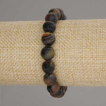 Náramek ze sokolího oka, hladká kulička, průměr 10 mm, délka 18 cm, elastický