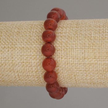 Náramek z karneolu, hladké kuličky, průměr 10 mm ±, délka 18 cm ±, elastický