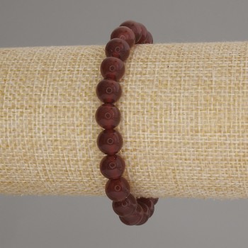 Náramek z karneolu, hladké kuličky, průměr 8 mm ±, délka 18 cm ±, elastický