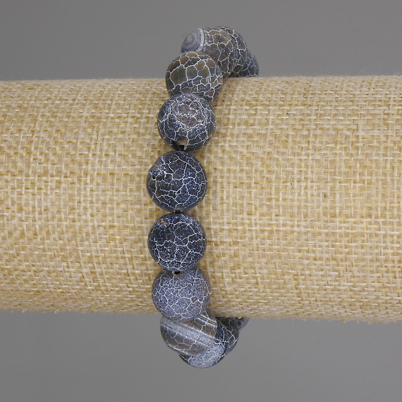 Náramek Mrazivý achát – hladká korálka, průměr 12 mm ±, délka 18 cm ± elastický