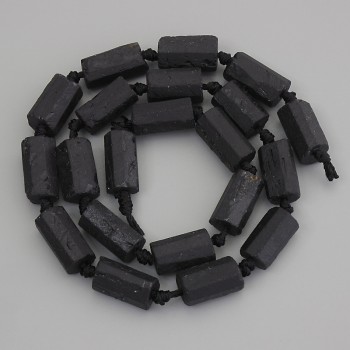 Korálky turmalínu Sherl, nerafinovaný kámen, průměr 14×8 mm, na niti, délka 41 cm