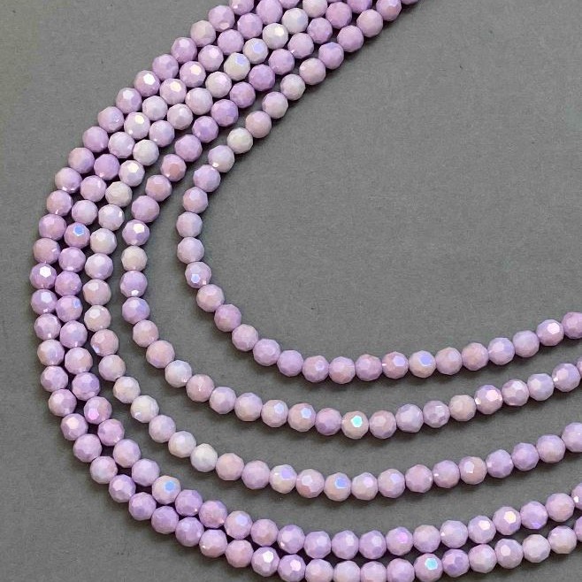 Korálky z českého křišťálu fialové na niti, broušené koule, průměr 6 mm + -, délka 38 cm +