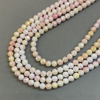 Korálky z českého křišťálu, růžové multikolor, na niti, broušené kuličky, průměr 8 mm, délka 38 cm