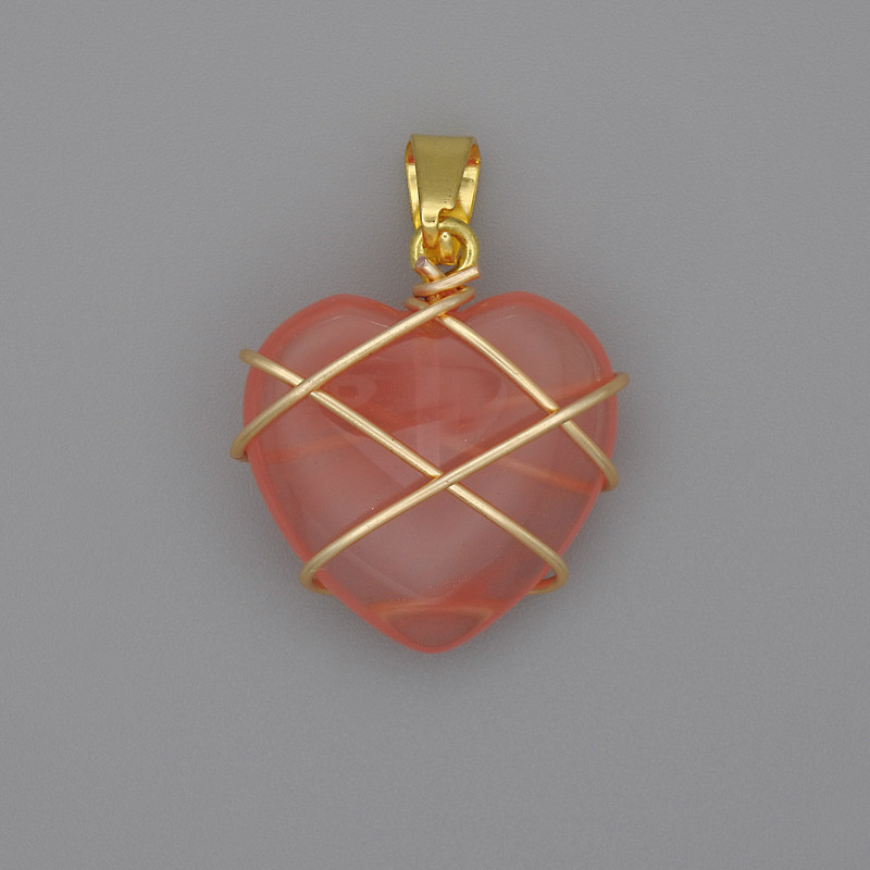 Přívěšek «Srdce» z chalcedonu v opletení 21×21 mm, průměr 30 mm