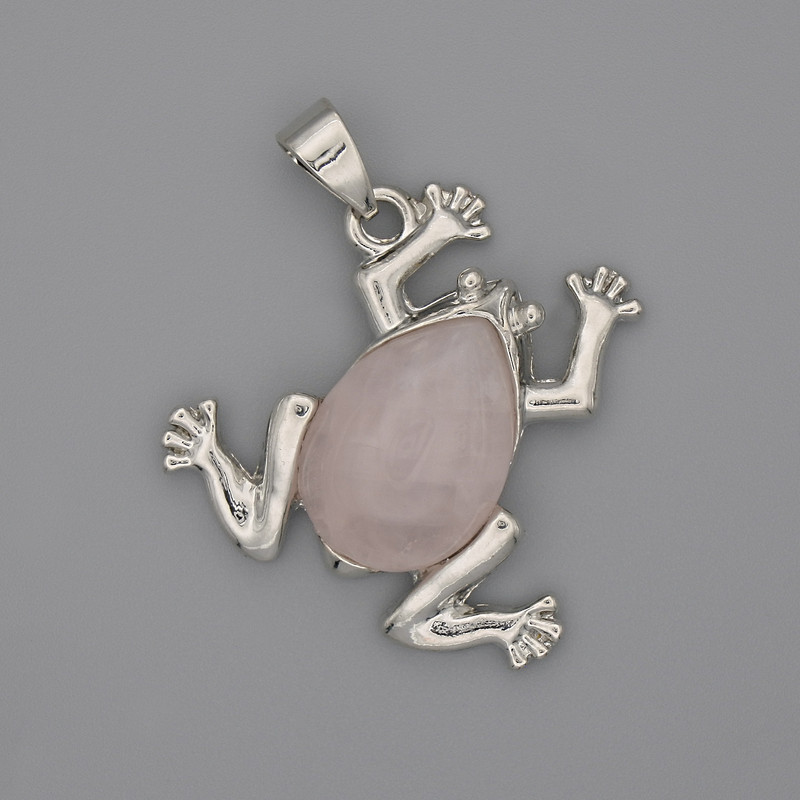 Přívěšek Žába z růžového křemene 29×28 mm, délka 37 mm