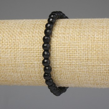 Náramek z černého achátu s brusovanými kuličkami 6 mm ±, délka 18 cm ±, stretch
