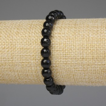 Náramek z černého achátu s broušenými kuličkami o průměru cca 8 mm, délka 18 cm, elastický