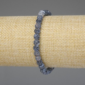Náramek z modrého ledového achátu, hladké korálky 6 mm, délka 18 cm, pružný