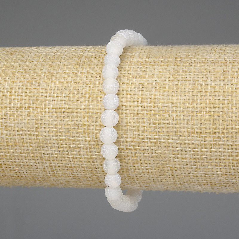 Náramek z bílého mrazivého achátu, hladké kuličky 6 mm, délka 18 cm ±, elastický