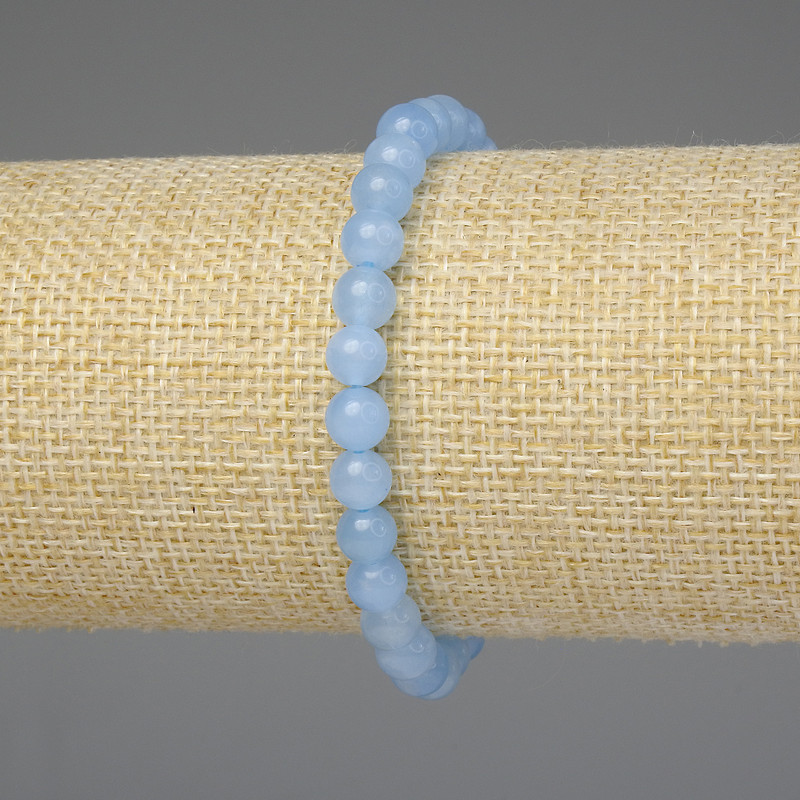 Náramek z akvamarínu hladké kuličky 6 mm, délka 18 cm, elastický