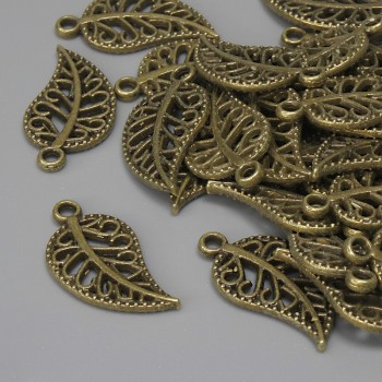 Кулон підвіска Лист колір металу бронза, діаметр 18х10мм+- отвір вушка 1, 5мм+- фасовка 27шт+