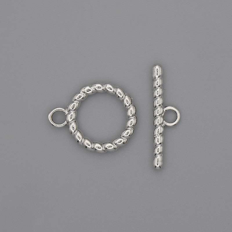 Zápínání toggle, průměr 22×2,5 mm; kruh Ø 15 mm; otvor Ø 10 mm; stříbrná barva kovu