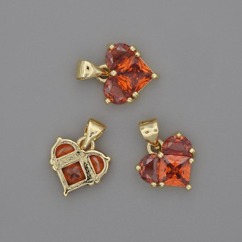 Přívěsek Srdce s červenými krystaly 12×12 mm, délka 17 mm, zlatistý kov