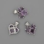 Přívěšek srdce s fialovými krystaly 12×12 mm, délka ±17 mm, stříbrný kov