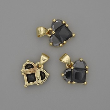 Přívěšek Srdce s černými krystaly 12×12 mm, délka cca 17 mm, zlatý kov