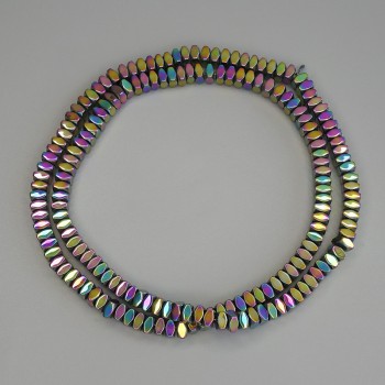 Korálky hematit duhové barvy brusované čtvercové rondely 4x2 mm na vlascu, délka 40 cm+