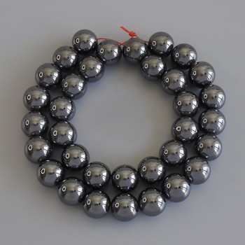 Korálky z hematitu, koule 12 mm, na vlascu, délka 40 cm+