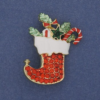 Brož/přívěšek Novoroční botka, smalt, červené krystaly, zlatý kov, 38×28 mm +