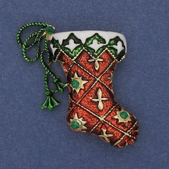 Brož Vánoční botička, enamelovaný zlatistý kov, 45×34 mm +