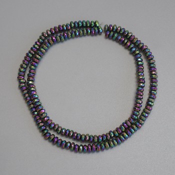 Korálky hematitu duhového, brusované rondely 4×2 mm ± na niti, délka 38 cm+