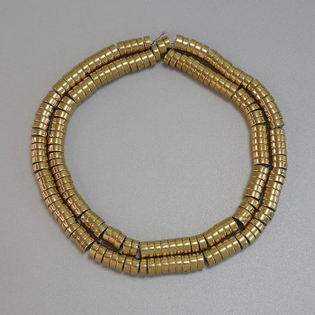 Korálky hematit zlaté barvy rondel 5×2 mm, na niti, délka 40 cm