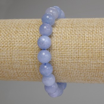 Náramek z akvamarínu s hladkými kuličkami, průměr 10 mm, délka 18 cm, elastický