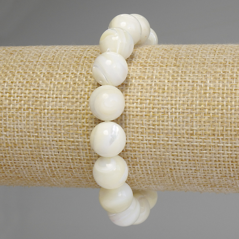 Náramek z perleti – hladké kuličky, průměr 12 mm, délka 18 cm, elastický