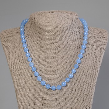 Náhrdelník z akvamarínu - hladká kulička o průměru 8 mm, délka 50 cm, se zapínáním
