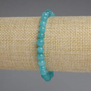 Náramek z akvamarínu, hladké kuličky, průměr cca 6 mm, délka cca 18 cm, na elastické šňůře