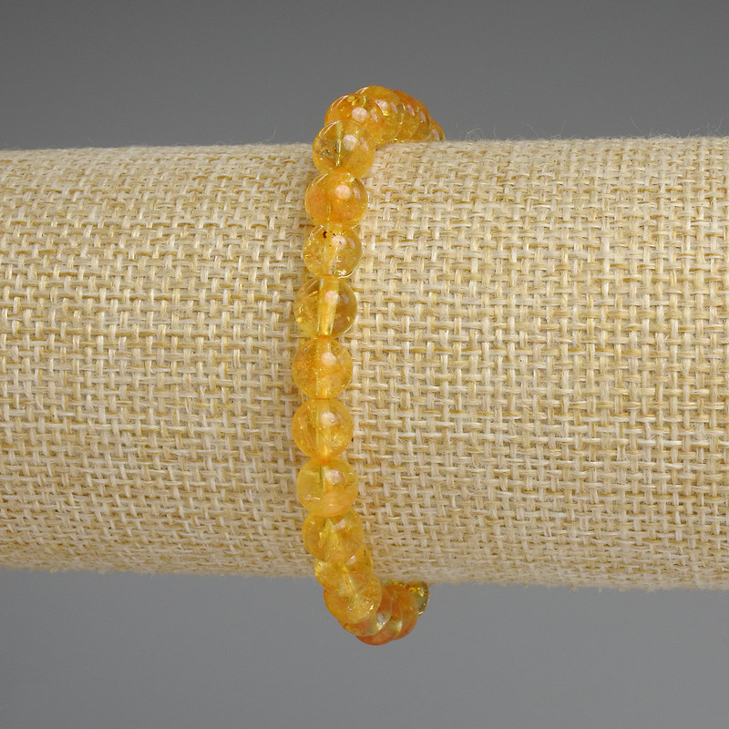 Náramek z citrínu – hladké kuličky, průměr 7 mm, délka 18 cm, elastický