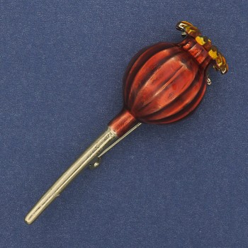 Brož Makový květ červená smaltovaná, zlatistý kov 20×66 mm+