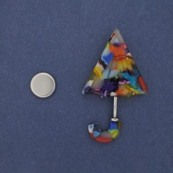 Brož na magnetu Deštníček z akrylu 63 × 36 mm ± stříbrný kov
