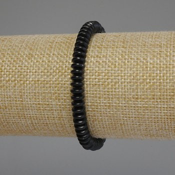 Náramek z černého hematitu rondelových korálků, průměr 6×2,5 mm, délka 18 cm, na gumičce