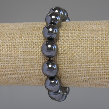 Náramek z hematitu s hladkými kuličkami, průměr 12 mm, délka 18 cm, na elastické šňůrce
